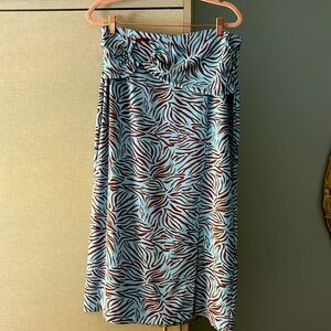 Zara Animal Print Midi Skirt - Light Blue and Brown